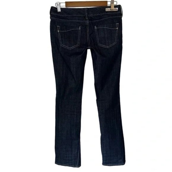 Express Women’s Dark Wash Zelda Barely Boot Cut Low Rise Slim Fit Size 2 Long - Picture 2 of 2